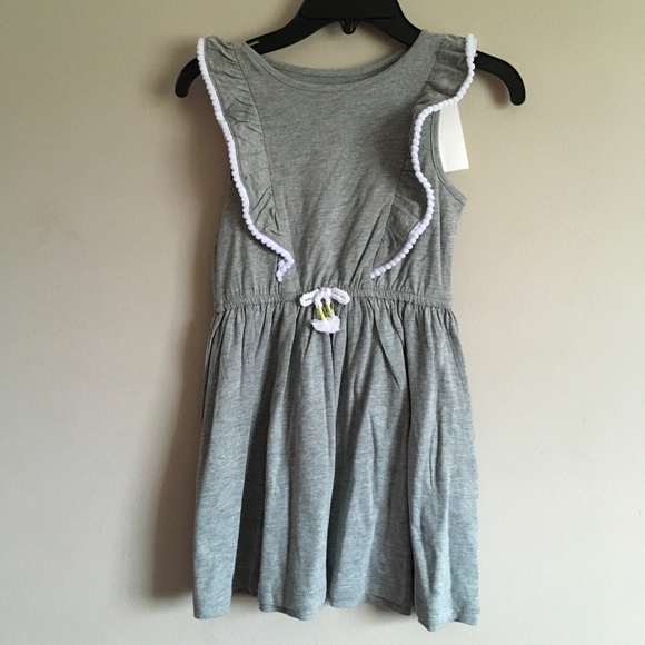 Joe Fresh Other - Joe Fresh Sleeveless Ruffled Dress Girl Size 4 Gray Drawstring Waist Pom  Pom.